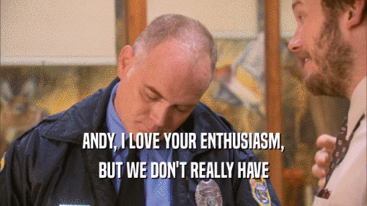 ANDY, I LOVE YOUR ENTHUSIASM, BUT WE DON'T REALLY HAVE 