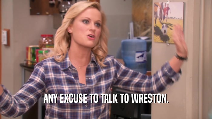 ANY EXCUSE TO TALK TO WRESTON.  
