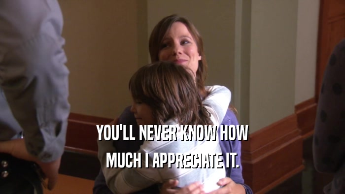 YOU'LL NEVER KNOW HOW MUCH I APPRECIATE IT. 