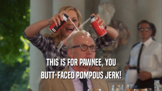 THIS IS FOR PAWNEE, YOU BUTT-FACED POMPOUS JERK! 