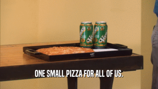 ONE SMALL PIZZA FOR ALL OF US.  