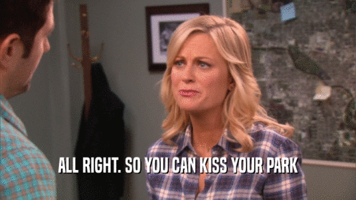 ALL RIGHT. SO YOU CAN KISS YOUR PARK  
