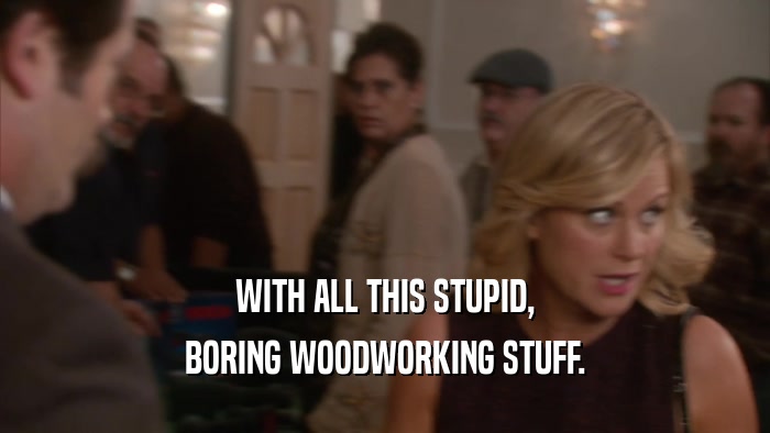 WITH ALL THIS STUPID, BORING WOODWORKING STUFF. 