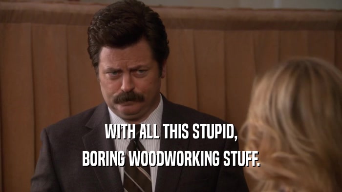 WITH ALL THIS STUPID, BORING WOODWORKING STUFF. 
