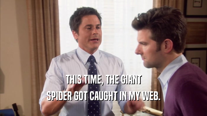 THIS TIME, THE GIANT SPIDER GOT CAUGHT IN MY WEB. 