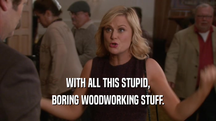WITH ALL THIS STUPID, BORING WOODWORKING STUFF. 