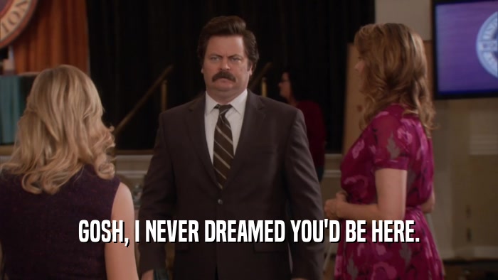 GOSH, I NEVER DREAMED YOU'D BE HERE.  