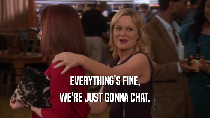 EVERYTHING'S FINE, WE'RE JUST GONNA CHAT. 