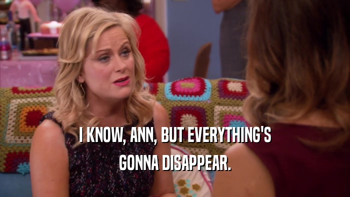 I KNOW, ANN, BUT EVERYTHING'S GONNA DISAPPEAR. 