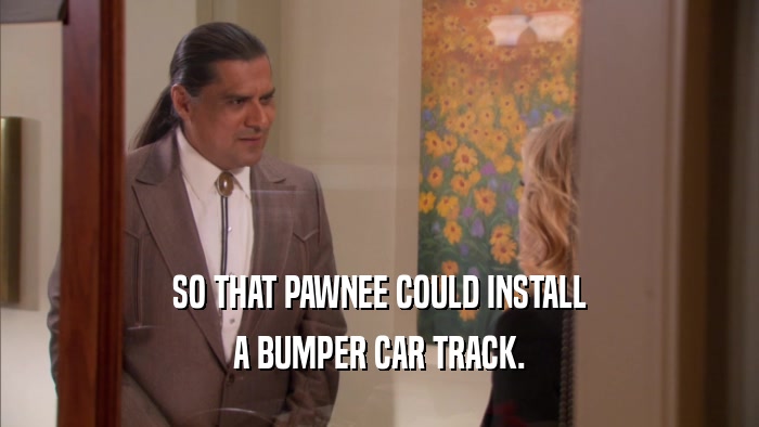 SO THAT PAWNEE COULD INSTALL A BUMPER CAR TRACK. 