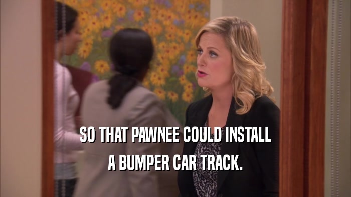 SO THAT PAWNEE COULD INSTALL A BUMPER CAR TRACK. 