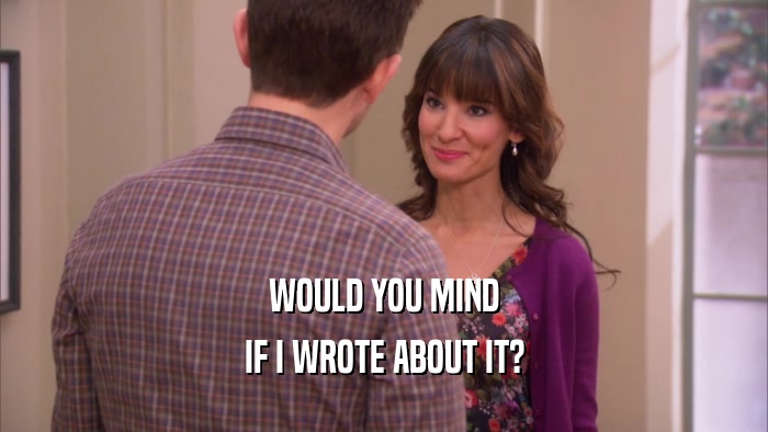 WOULD YOU MIND IF I WROTE ABOUT IT? 