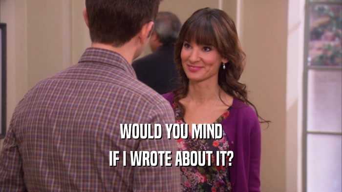 WOULD YOU MIND IF I WROTE ABOUT IT? 