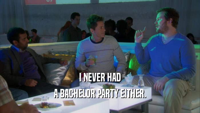 I NEVER HAD A BACHELOR PARTY EITHER. 