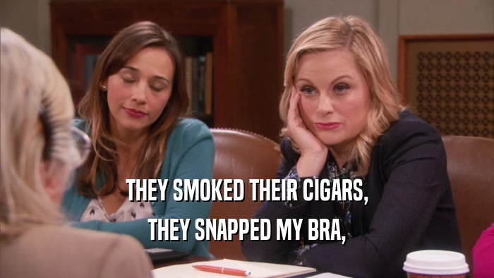 THEY SMOKED THEIR CIGARS, THEY SNAPPED MY BRA, 