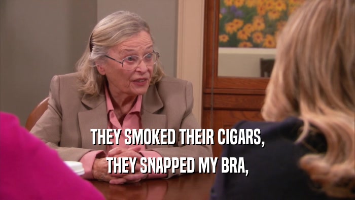 THEY SMOKED THEIR CIGARS, THEY SNAPPED MY BRA, 