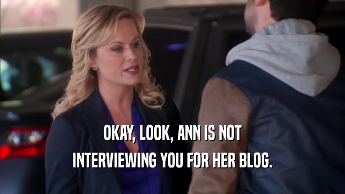 OKAY, LOOK, ANN IS NOT INTERVIEWING YOU FOR HER BLOG. 