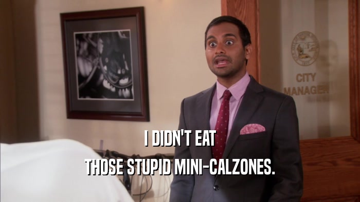 I DIDN'T EAT THOSE STUPID MINI-CALZONES. 