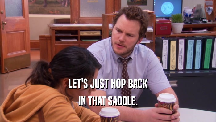 LET'S JUST HOP BACK IN THAT SADDLE. 