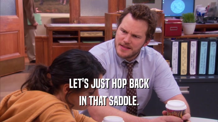 LET'S JUST HOP BACK IN THAT SADDLE. 