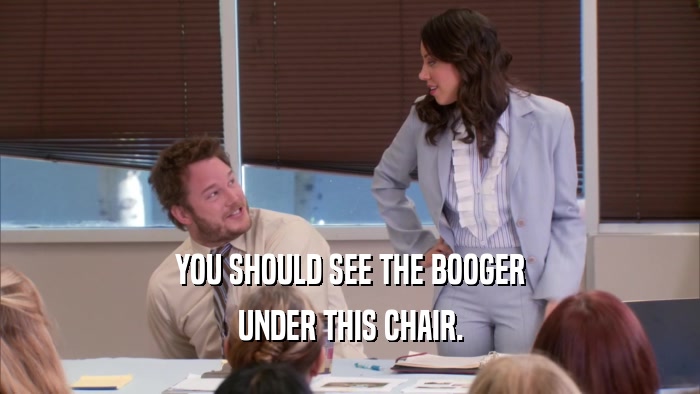 YOU SHOULD SEE THE BOOGER UNDER THIS CHAIR. 