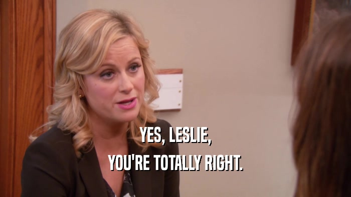 YES, LESLIE, YOU'RE TOTALLY RIGHT. 