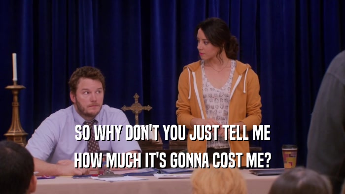 SO WHY DON'T YOU JUST TELL ME HOW MUCH IT'S GONNA COST ME? 