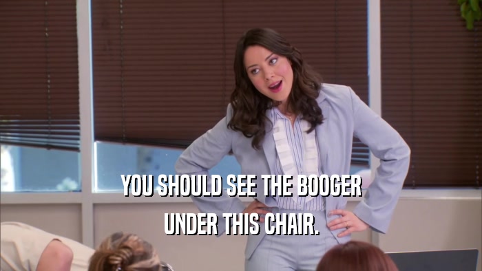 YOU SHOULD SEE THE BOOGER UNDER THIS CHAIR. 