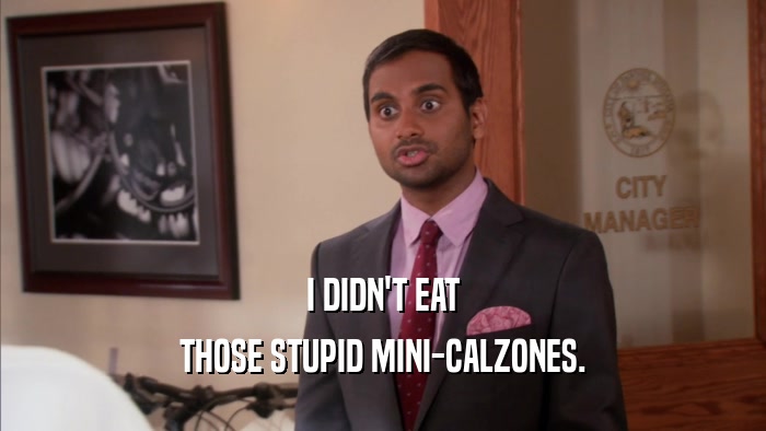 I DIDN'T EAT THOSE STUPID MINI-CALZONES. 