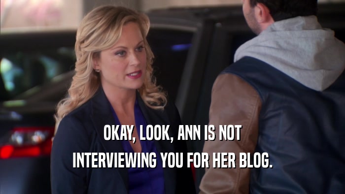 OKAY, LOOK, ANN IS NOT INTERVIEWING YOU FOR HER BLOG. 