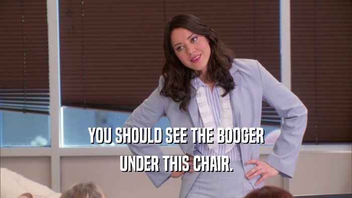 YOU SHOULD SEE THE BOOGER UNDER THIS CHAIR. 