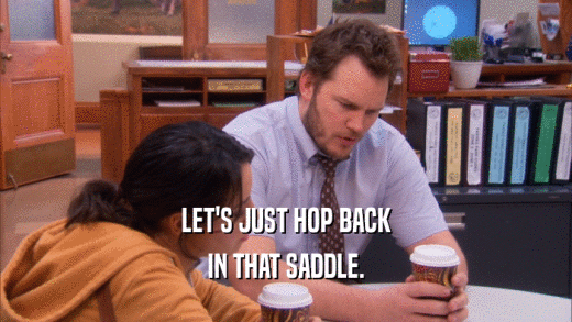 LET'S JUST HOP BACK IN THAT SADDLE. 