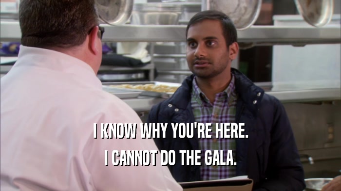 I KNOW WHY YOU'RE HERE. I CANNOT DO THE GALA. 
