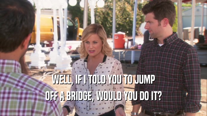 WELL, IF I TOLD YOU TO JUMP OFF A BRIDGE, WOULD YOU DO IT? 