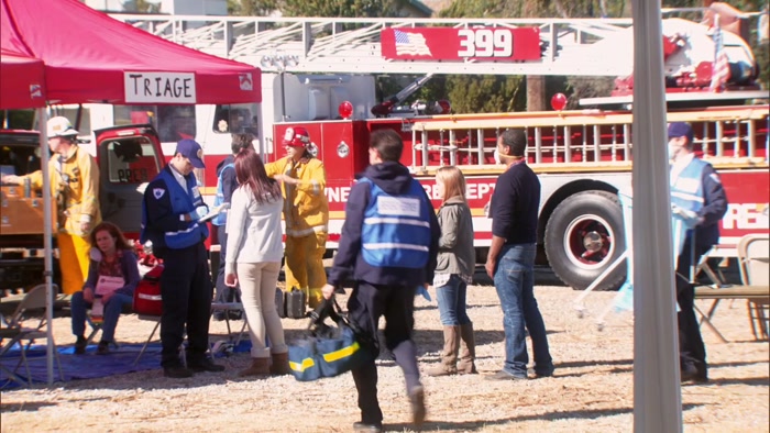 THE LOT AS A TRIAGE CENTER FOR THE EMERGENCY DRILL. 
