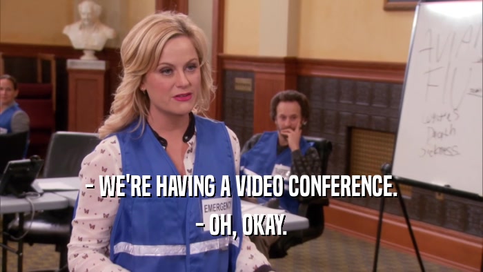 - WE'RE HAVING A VIDEO CONFERENCE. - OH, OKAY. 
