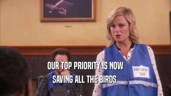 OUR TOP PRIORITY IS NOW
 SAVING ALL THE BIRDS.
 