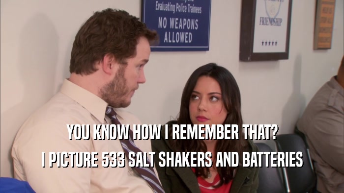 YOU KNOW HOW I REMEMBER THAT? I PICTURE 533 SALT SHAKERS AND BATTERIES 
