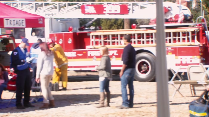 THE LOT AS A TRIAGE CENTER FOR THE EMERGENCY DRILL. 