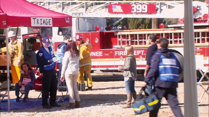 THE LOT AS A TRIAGE CENTER FOR THE EMERGENCY DRILL. 