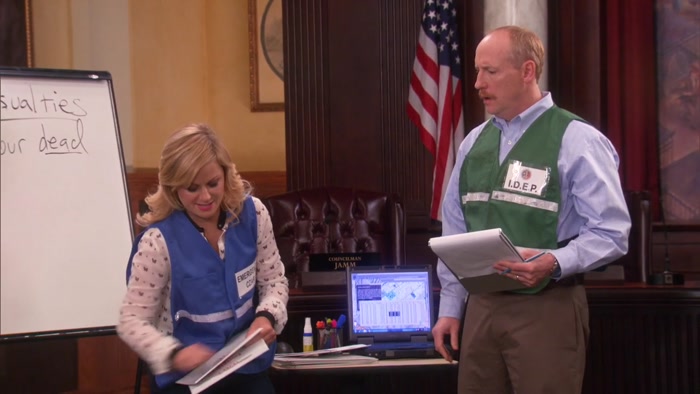 OH, NO!
 PAWNEE HAS BEEN HIT WITH...
 
