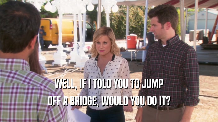 WELL, IF I TOLD YOU TO JUMP OFF A BRIDGE, WOULD YOU DO IT? 