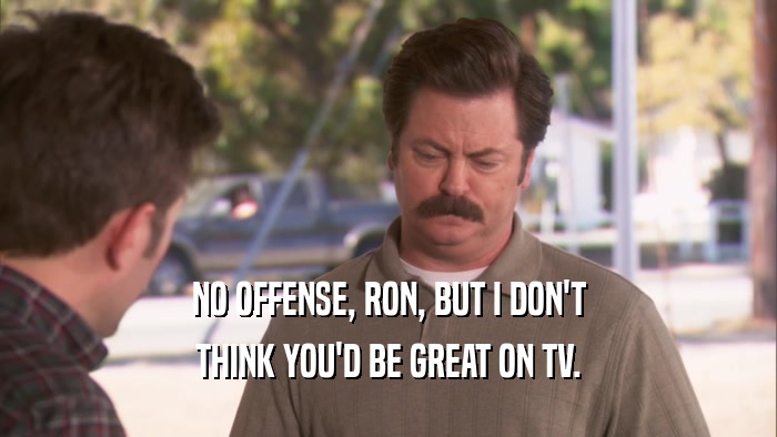 NO OFFENSE, RON, BUT I DON'T THINK YOU'D BE GREAT ON TV. 