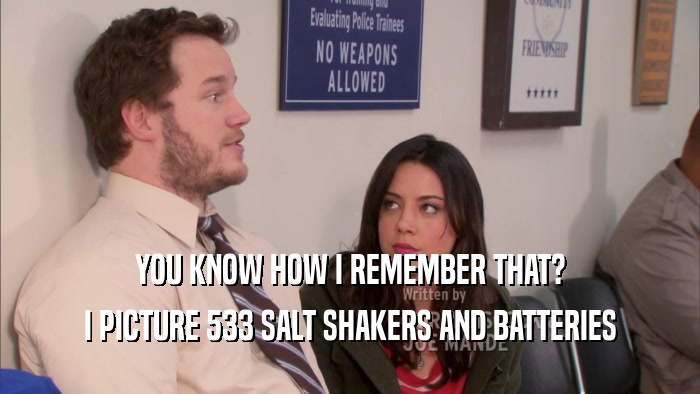 YOU KNOW HOW I REMEMBER THAT? I PICTURE 533 SALT SHAKERS AND BATTERIES 