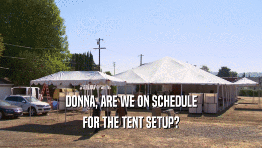 DONNA, ARE WE ON SCHEDULE
 FOR THE TENT SETUP?
 