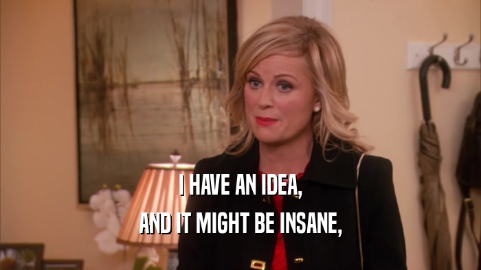 I HAVE AN IDEA, AND IT MIGHT BE INSANE, 