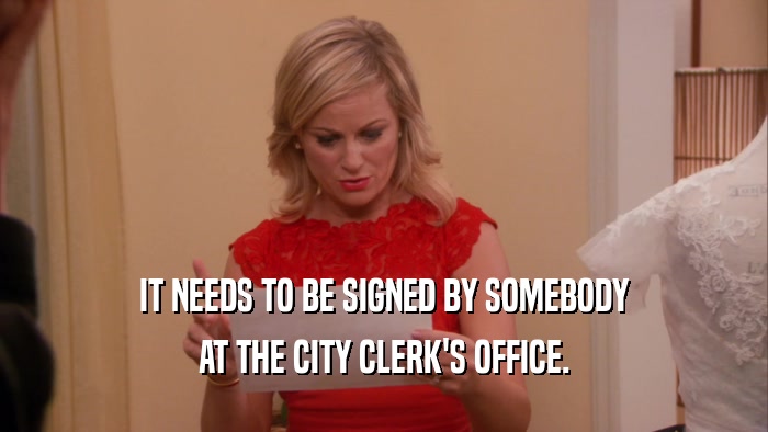 IT NEEDS TO BE SIGNED BY SOMEBODY AT THE CITY CLERK'S OFFICE. 