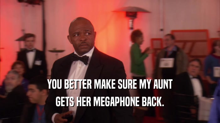 YOU BETTER MAKE SURE MY AUNT GETS HER MEGAPHONE BACK. 