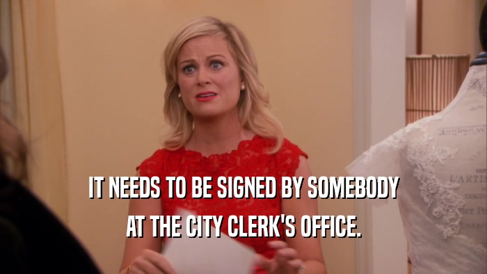 IT NEEDS TO BE SIGNED BY SOMEBODY AT THE CITY CLERK'S OFFICE. 
