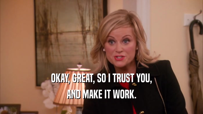 OKAY, GREAT, SO I TRUST YOU, AND MAKE IT WORK. 